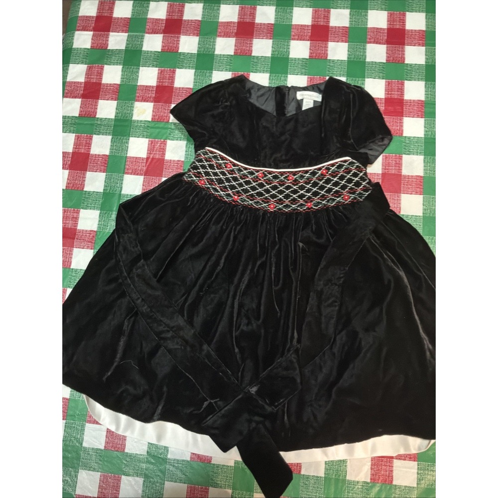 Charter Club Black Velvet Dress 2t Hand Smocked Flowers‎ Waistband